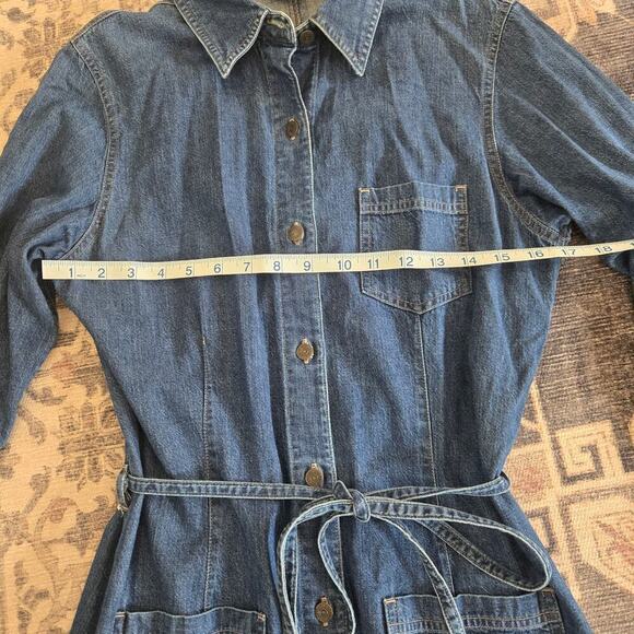 Vintage Eddie Bauer Denim Long Sleeve Tie Waist Blue Button Down Jean Dress - Picture 6 of 11
